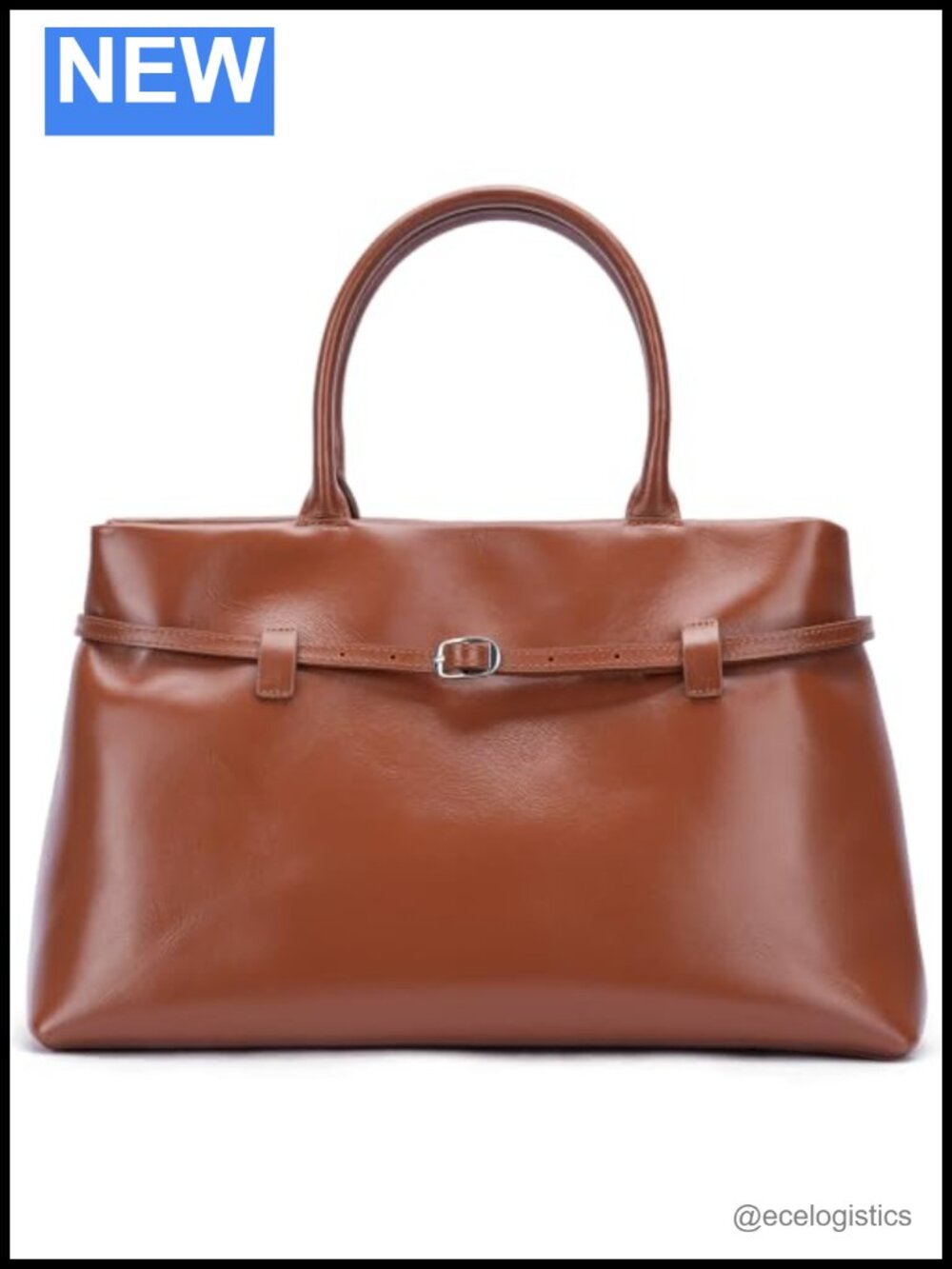 Full Grain Leather Tote Bag Expandable Belted Handbag Crossbody